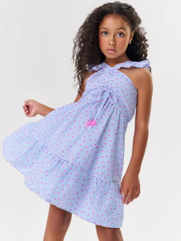 Vestido Infantil Listrado com Estampa de Flores