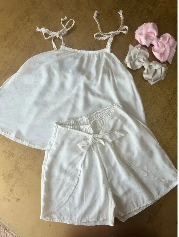 Conjunto Blusa E Short Lurex Natural