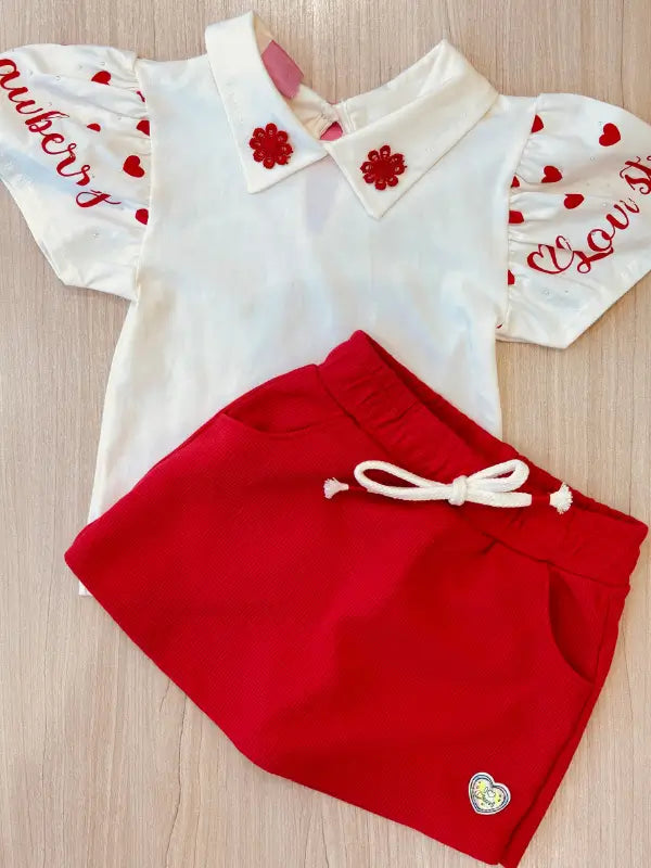 Conjunto Infantil com Blusa Tutti-Frutti e Short-Saia