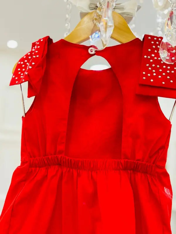 Vestido Infantil em Tricoline com Laços e Strass