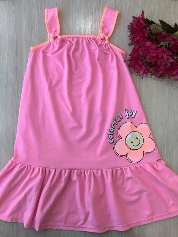 Vestido Infantil em Meia Malha com Estampa e Detalhes em Strass