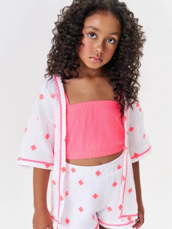 Conjunto Infantil com Kimono Estampado e Top - Estilo Delicado e Moderno