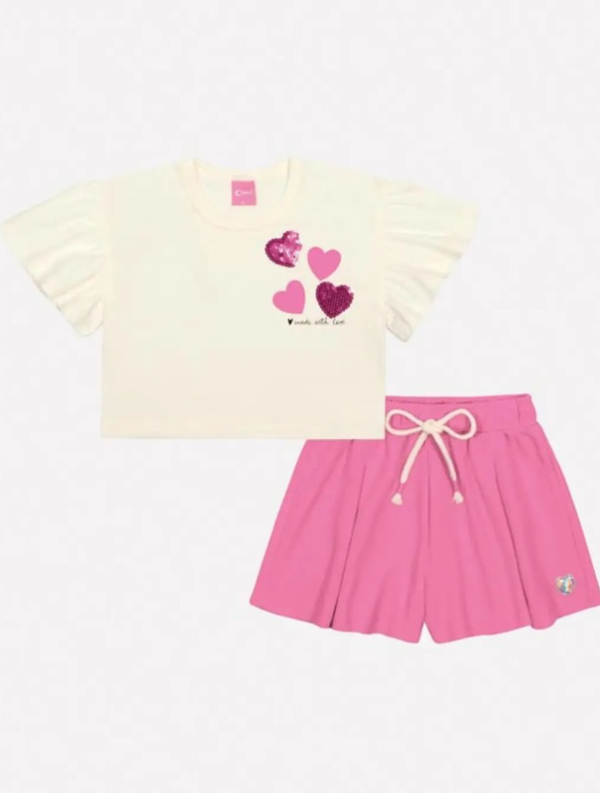 Conjunto Infantil com Blusa Cropped e Short Godê