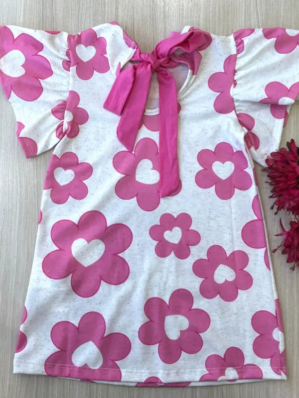 Vestido Infantil em Cotton Linho com Estampa Floral e Detalhe de Laço