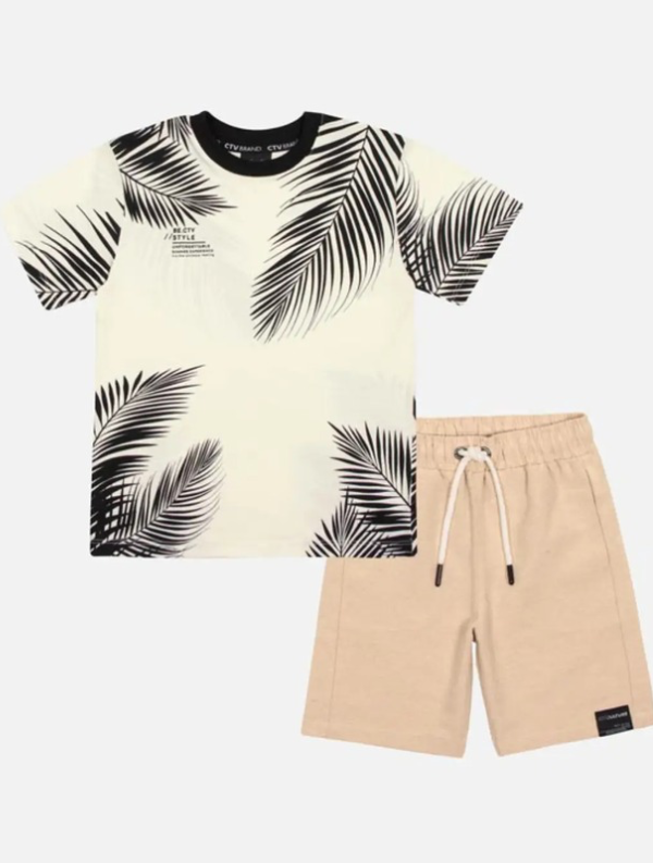 Conjunto Camiseta Estampa Tropical e Bermuda